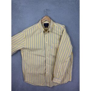 Faconnable Shirt Mens XL Yellow Stripe Button Down Long Sleeve Cotton Casual Men